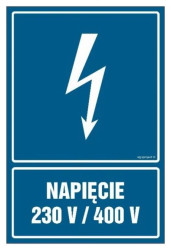 ZNAK - HG024 Napięcie 230V/400V 15 x 22,5 cm FN - Folia samoprzylepna