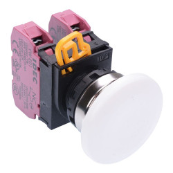 YW4B-A4E02W White 22mm Metal Bezel Mushroom Maintained Push Button Switch 2NC IP65 IDEC