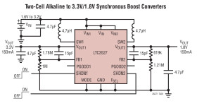 Dual 800mA/400mA, 1.2MHz/2.2MHz Synchronous Step-Up DC/DC Converters