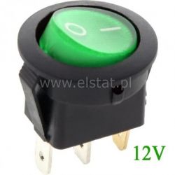 Przeł. kołys. podśw. 12V okrągły 20A zielony 3p