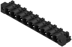 Pin header, 9 pole, pitch 7.62 mm, angled, black, 1472440000