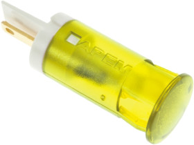 Lampka kontrolna do montażu panelowego 220V ac, Żółta 12mm LED Żółty Faston, oczko lutownicze APEM