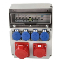 Rozdzielnica budowlana erbetka wyposażona ASTAT 119 Plus A IP65 32A/5P, 16A/5P, 4x230V SCHUKO IP44 IK08 wyłączniki Hager EDO