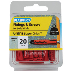 Plasplugs SWRS20 Solid Wall Super Grips&#x2122; Fixings Red &amp; Screws Pack of 20