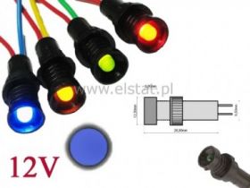 Kontrolka LED 5mm; 12V/DC+ przew. niebieska