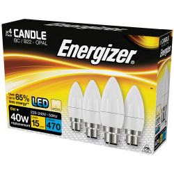 Energizer&#xAE; S14331 LED BC (B22) Opal Candle Non-Dim Bulb Warm Whi 470lm 5.2W Pk4