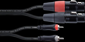 EU 1 FC Asymmetrical connecting cable, 2x cinch > 2x 3-pin XLR sockets,