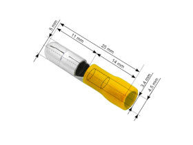 1x Konektor rurkowy męski fi-5mm na kabel 4-6mm2 izolowany żółty