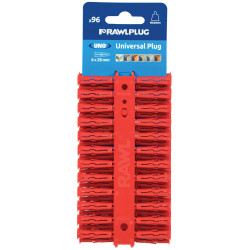 Rawlplug R-U1-RED-96-C Red UNO&#xAE; Plugs 6 x 28mm (Card 96)