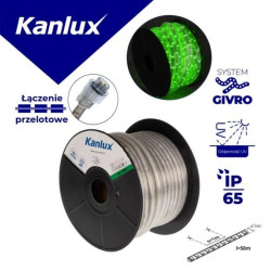 Wąż świetlny GIVRO LED 50M-GR 2W/M 29lm/m barwa zielona IP65 rolka 50mb Odporność UV zasilanie przelotowe 38586