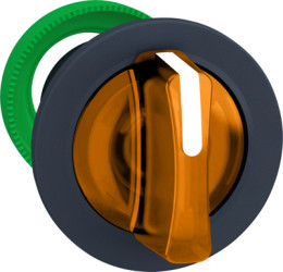 Toggle switch, 3 positions, illuminable, groping, waistband round, orange, front ring gray, mounting Ø 30.5 mm, ZB5FK1753
