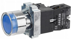 Przycisk sterowniczy podświetlany niebieski z metalowym kołnierzem AS22-BW3661L
