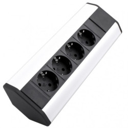 Gniazdo meblowe narożne CORNER BOX srebrno-czarne poczwórne 4x [2P+Z] 16A z przewodem 1,8m
