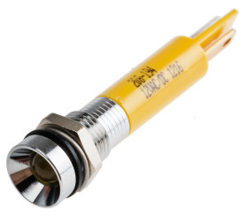 Lampka kontrolna do montażu panelowego 12V, Żółta 8mm LED Chrom Końcówka lutownicza RS PRO