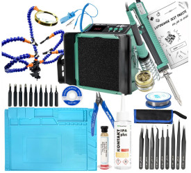 Zestaw stacja lutownicza 948D Q II groty cyna topnik odsysacz pincety uchwyt cążki mata opaska IPA plecionka