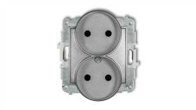 Mini Gniazdo Podwójne B/U Z Przesłonami Srebrny Metalik 7Mgpr-2P