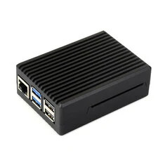 Pokrywa z aluminiowymi paskami i rowkami dla Raspberry Pi 5 z wbudowanym wentylatorem i filarami radiowymi