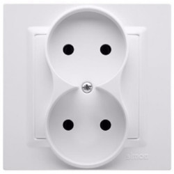 Gniazdo zasilające podwójne bez uziemienia SIMON 10 białe 2x [2P] 16A KOMPLETNE Kontakt Simon CG2/11