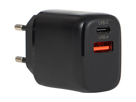 Ładowarka sieciowa gniazdo USB + USB-C QC 20W