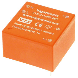 Vigortronix VTX-214-005-015 5W Miniature SMPS AC-DC Converter 15V Output