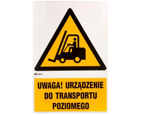 Samoprzylepna tabliczka ostrzegawcza /Ostrzeżenie przed urządzeniami do transportu poziomego z podpisem/ IW/014/1/C1/F