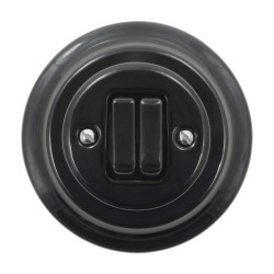 Włącznik światła podwójny ceramiczny, okrągły z ramką, podtynkowy czarny Ceramic Loft