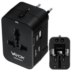 Adapter podróżny UK/US/EU/AU z ładowarką USB-A, USB-C 100V-240Vac 6A 1500W czarny VA0407 Vayox