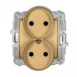 MINI Gniazdo podwójne b/u z przesłonami złote 29MGPR-2p