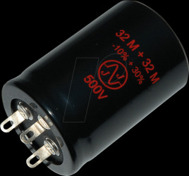 ELKO 2X32/500V Electrolytic capacitor for tube technology, radial, 32 + 32 uF,