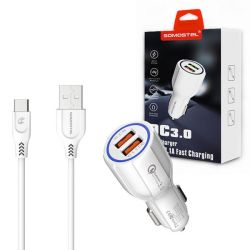 Ładowarka samochodowa 3A-2A QC 3.0 + Kabel TYP C