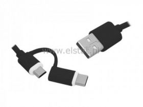 Kabel USB - USB Type-C / micro USB 2w1, czarny.