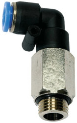 Złączka wtykowa kątowa obrotowa przedłużona G 3/8 GZ do węża fi 10 mm, tworzywo sztuczne