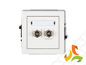 DECO Gniazdo antenowe podwójne typu "F" (SAT) pozłacany biały mat 25DGF-2.1 KARLIK