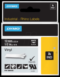 1805435 DYMO IND tape, vinyl, 12 mm, white/black