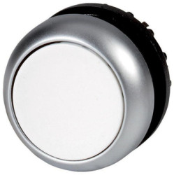 Pushbutton, unlit, groping, waistband round, white, front ring silver gray, mounting Ø 22.5 mm, 216592