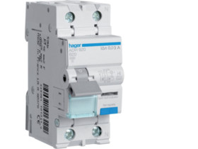 Wyłącznik różnicowoprądowy krótkozwłoczny z członem nadprądowym B 20A 1P+N 6kA 30mA Typ A-HI ADH920 HAGER