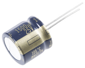 Kondensator 1500μF 25V dc Radialny, Otwór przelotowy Panasonic roztaw: 7.5mm 16 (Dia.) x 15mm