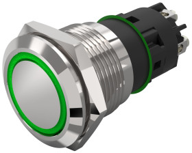 Podświetlany łącznik przyciskowy Zatrzaskowy SPDT średnica wycięcia 19mm, montaż panelowy EAO