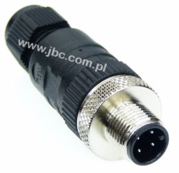 RSC 4/7, M12, 4 styki, złącze męskie (wtyk) proste, dławik SW15 (3-6.5mm), nakrętka metalowa, czarne, LUMBERG, 11584, RSC47, ZM1