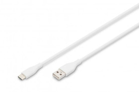 USB 2.0 connection cable, USB plug type C to USB plug type A, 2 m, white, AK-300340-020-W