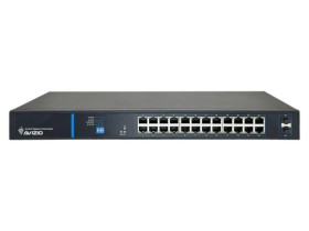 Niezarządzalny przełącznik (switch) 24 porty RJ45 PoE+ 1Gb/s + 2 porty SFP Uplink 1Gb/s AVIZIO