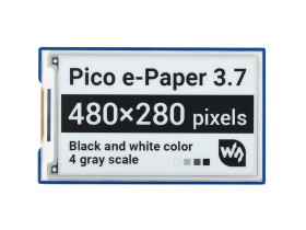 Waveshare 3.7inch E-Paper E-Ink Display Module for Raspberry Pi Pico, 480×280, Black / White, 4 Grayscale, SPI