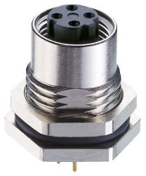 0986 EFC 152 złącze M12, 4 stykowe – kodowanie D, żeńskie, przykręcane nakrętką PG9 od frontu, styki lutowane do PCB, LUMBERG, 6