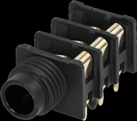 6.35 mm jack panel socket, 3 pole (stereo), PCB connection, PA, NRJ6HH-AU
