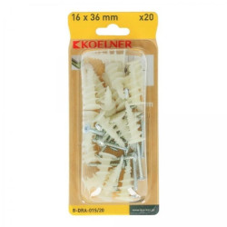 Kołki ślimakowe samowiercące do płyt G-K nylonowe 16x36mm z wkrętem 3,9x32mm 20szt. DRA-01 KOELNER