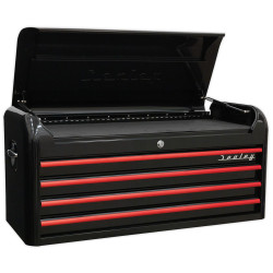 Sealey AP41104BR Topchest 4 Drawer Wide Retro Style Blk/Red Anodised Drawer Pull
