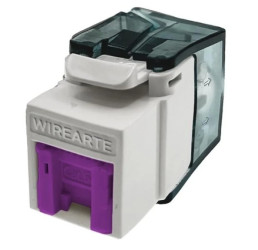Moduł keystone z wbudowaną identyfikacją LED RJ45 UTP kat.6A nieekranowany beznarzędziowy fioletowa klapka zabezpieczająca WireA