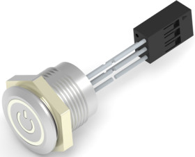 Vandal-proof pushbutton switch, 1 pole, silver, illuminated  (red), 1 A/24 VDC, mounting Ø 16 mm, IP68, 2342833-2