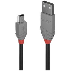 LINDY 36723 USB cable USB 2.0 USB-A to Mini-B 2m Black Grey