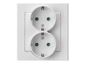 SONATA Gniazdo podwójne z uziemieniem schuko IP20 z przesłonami z ramką biały GP-2RSP/00 OSPEL